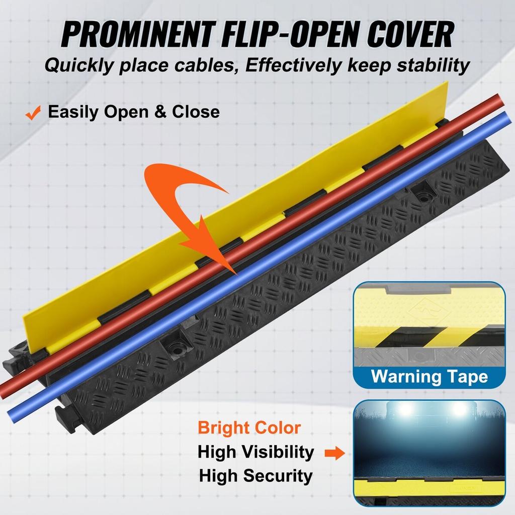 3 Pack Rubber Cable Protector Ramp, 2 Channel, 12000 Lbs/axle Capacity Heavy Duty Hose Wire Cover Ramp Driveway, Traffic Speed Bump W/ Flip-Open Top