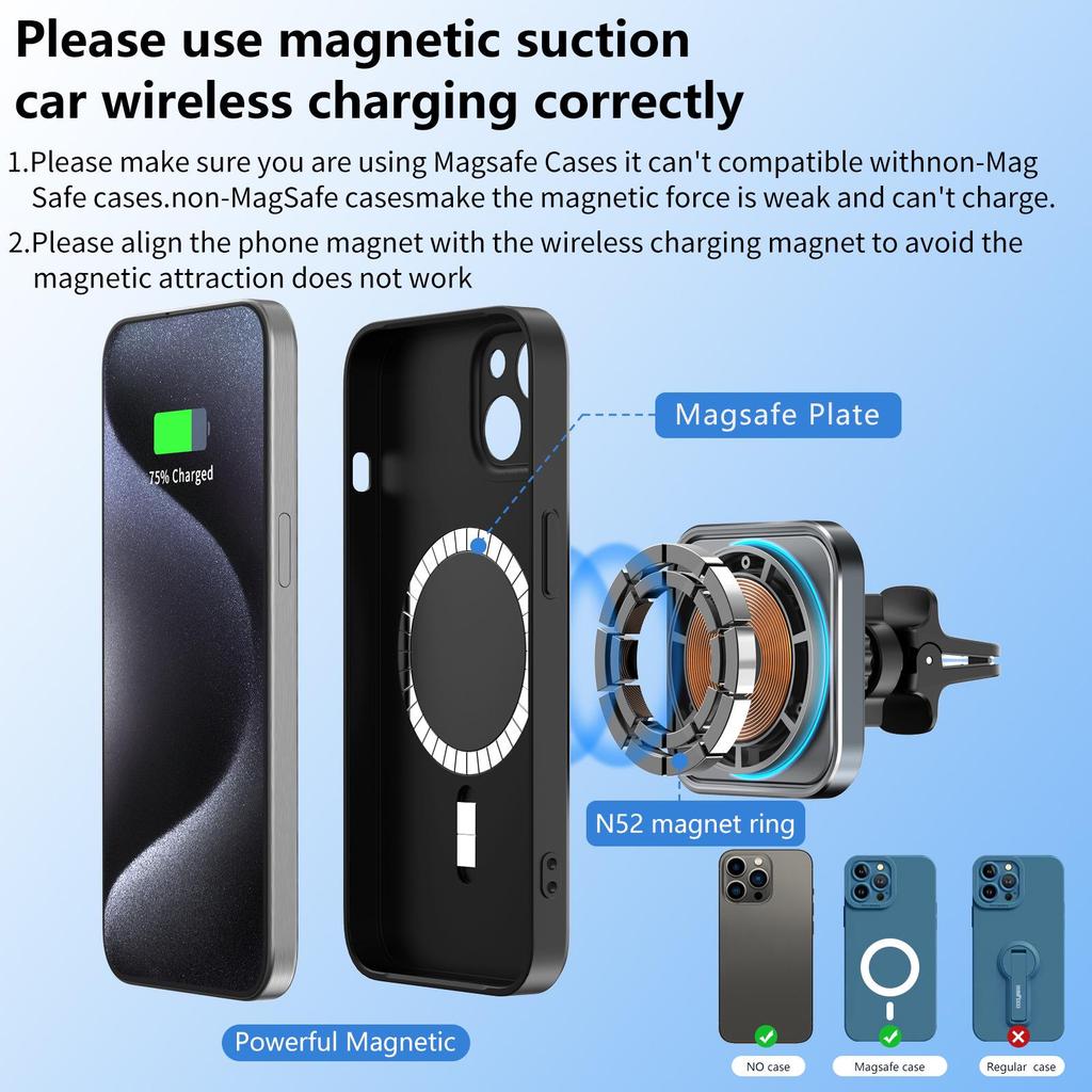 MagSafe 15W Fast Charging Car Phone Holder & Wireless Charger