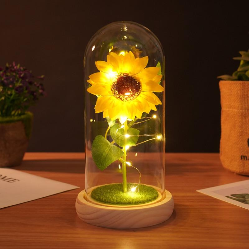 

Sunflowers Artificial Flowers in Plastic Dome with LED Strip, Birthday Gifts for Mom & Grandma, Sunflower Decor on Mother s Day 21x11.5x9cm