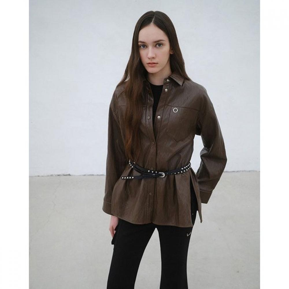 Gnarly Fake Leather Pocket Long Blouse Er4wb160