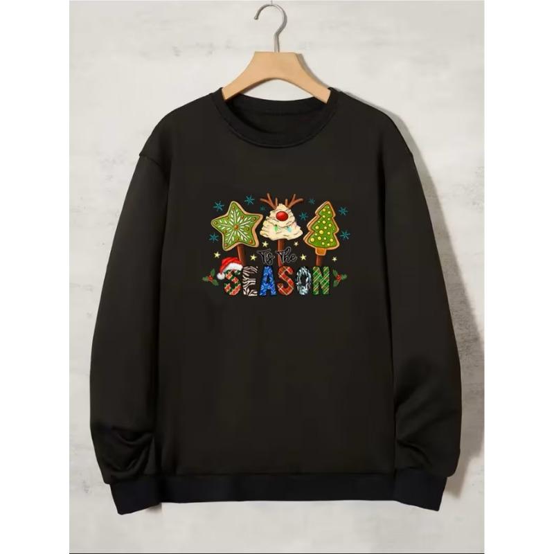 Men's Christmas Hip-Hop Cartoon Print Crewneck Sweatshirt, Soft Comfortable For Home Outings And Parties.