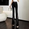 Korean Fashion Diamond Chain High Waist Flare Pants Women New Black Elastic Tassel Slim Sexy Casual Versatile Straight Trousers