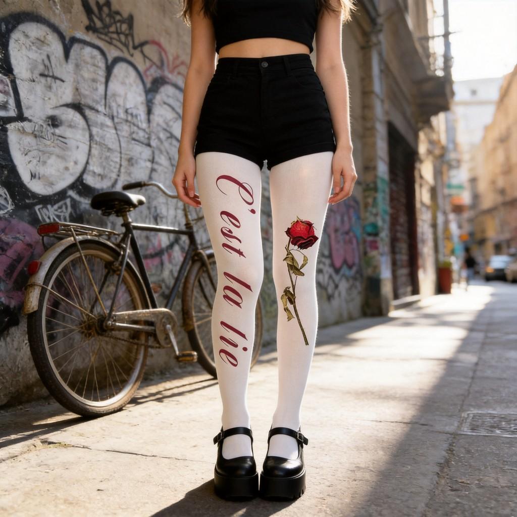 Casual Velvet Rose Flower Pattern Tights With Breathable High Elasticity For Women