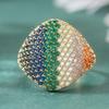 Gorgeous Inlaid Multicolored CZ Women's Ring Luxury CopperColor Geometry Daily Wear Party Jewelry Anniversary Gift