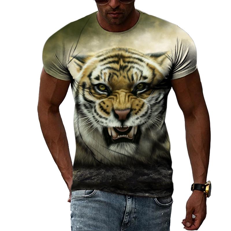 Trendige Herren-T-Shirts mit O-Ausschnitt, Tier-Tiger-Grafik, Sommermode, Persönlichkeit, cooler Stil, Harajuku-Druck-T-Shirts mit kurzen Ärmeln