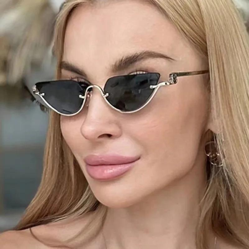 Luxury Brand Designer Triangle Cat Eye Sunglasses Women For Female Vintage Popular Sun Glasses Steampunk Half Frame Eyeglasses