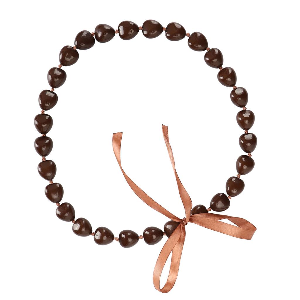 Resin Nut Necklace Good Luck Symbol Kukui Nut Lei Necklace with Ribbon Bow for Graduation Gift Brown