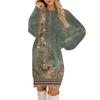 Women's Round Neck Casual Long Sleeve Plush Gradient Vintage Floral Print Dresses