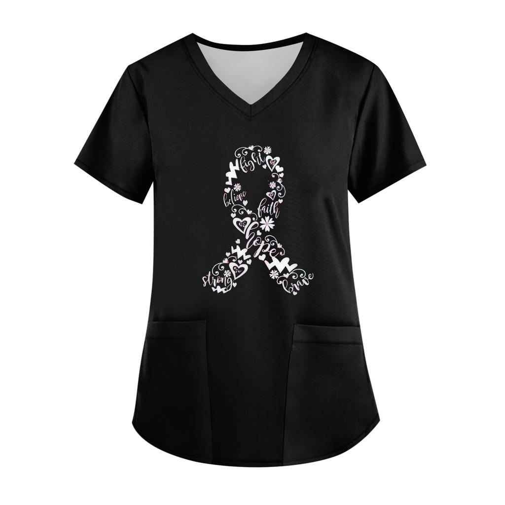 Women's V-Neck Short-Sleeve Pocketed Top With Side Slit