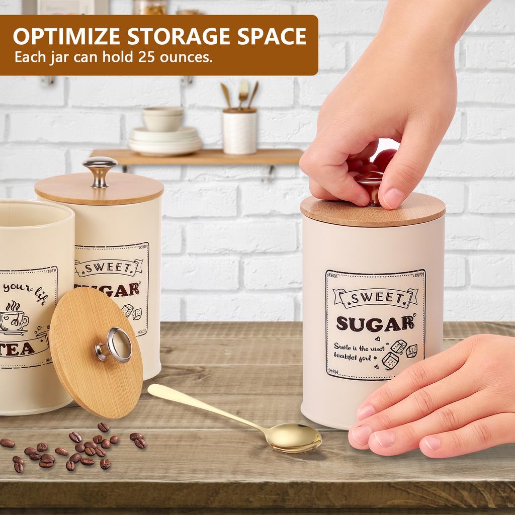 Coffee Bean Storage Jar Metal Coffee Tea Sugar Container Large Capacity Sealed Storage with Bamboo Lid Tea Can Kitchen Supplies
