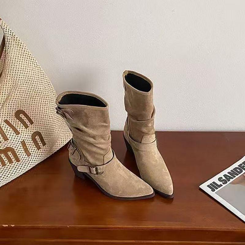 

Men s 2025 New Lightweight Western Chunky Heel Buckle Martin Ankle Boots 40