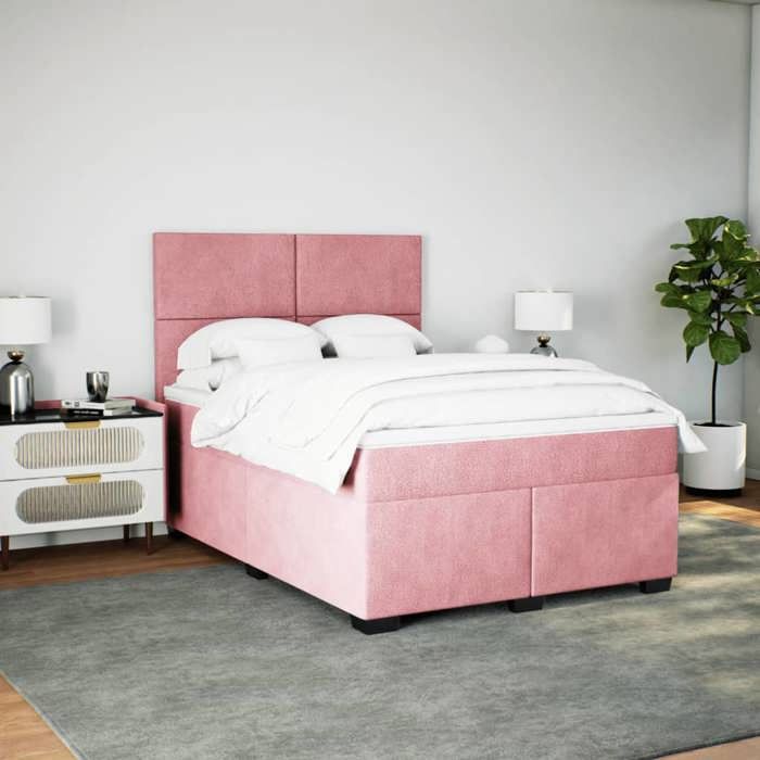 VidaXL Sommier à lattes de lit avec matelas Rose 140x190 cm Velours 3290905