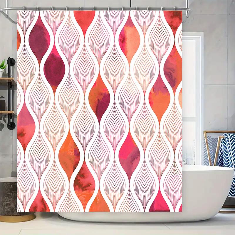 

Modern Watercolor Print Shower Curtain Orange Pink Red White Striped Design For Bathroom Decor Customizable Size From 69X72 Up T W60H190(CM)-1 Pcs