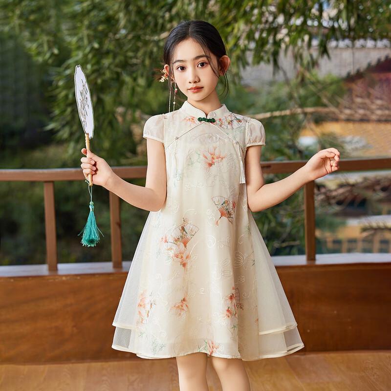ASK JUNIOR Girls' Chinese Style Embroidered Mesh Princess Dress
