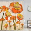 Retro Orange Floral Mushroom Shower Curtain 70s Rustic Vintage Yellow Abstract Aesthetics Poppy Flowers Mid Century Plants