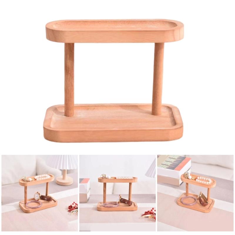Wood Key Storage Shelf for Apartments and Workspaces 2-Tiers Desk Jewelry Display Rack Efficient Entryway Keys Holder