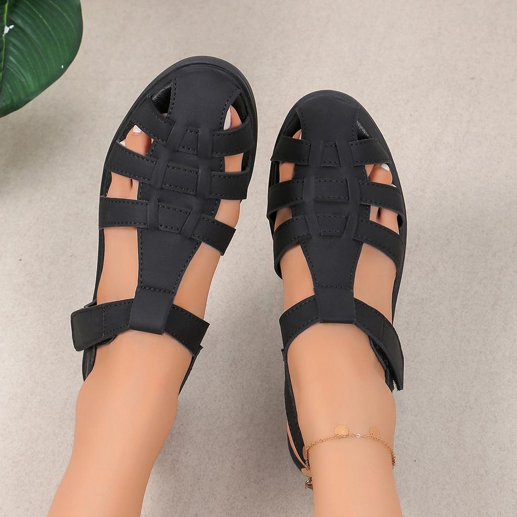 Roman sandals women's summer new soft-soled woven one-word buckle retro bag head women's sandals
