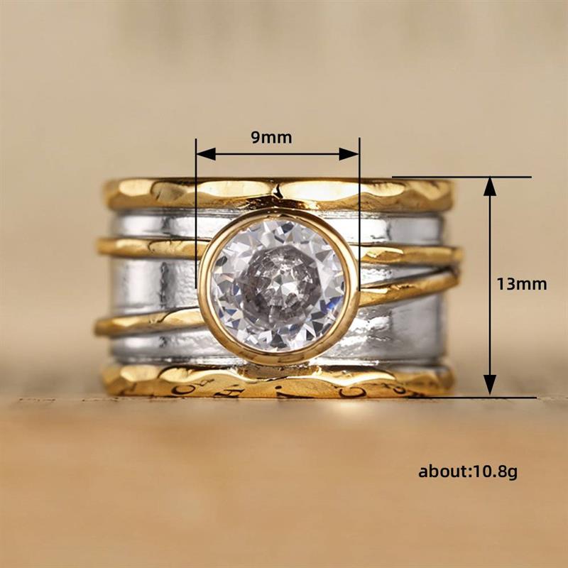 Huitan Gorgeous Women Two Tone Ring Inlaid Sparkling Round CZ Fashion Vintage Accessories for Wedding Party Versatile Jewelry