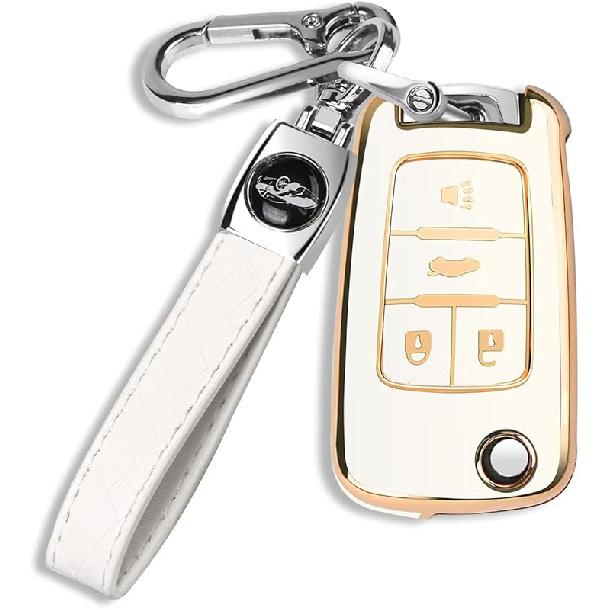 QBUC for Chevy Key Fob Cover Fit for 4 Buttons with Keychain,for Chevrolet Equinox Camaro Cruze Malibu Sonic Buick Terrain