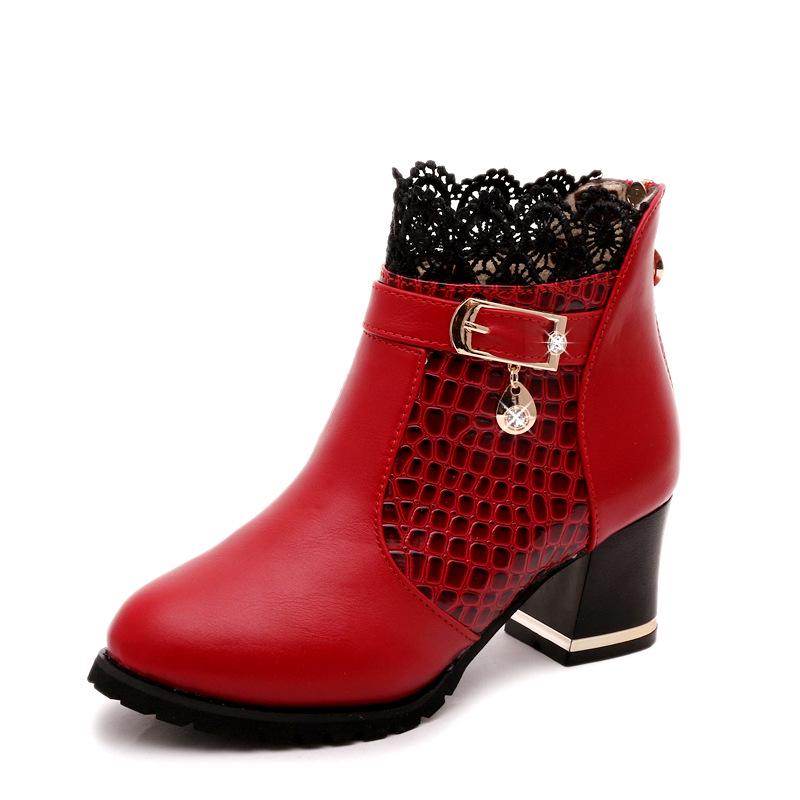 Autumn and Winter Martin Boots, High-heeled Women's Short Boots, Thick-heeled Ankle Boots, Sexy Lace Round Toe Women's Shoes