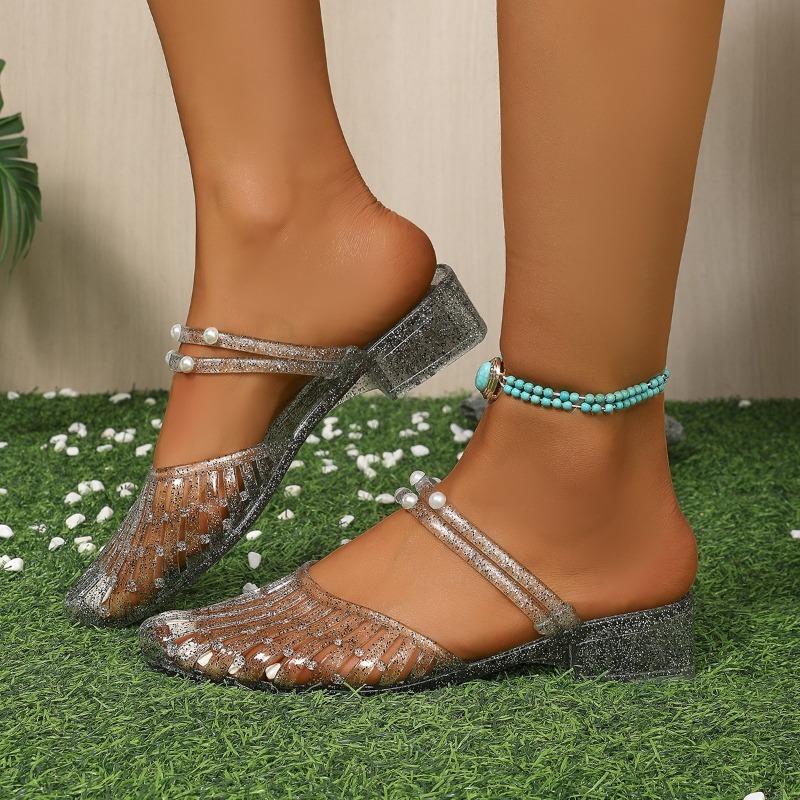 Fashion 2025 Summer New Women's Closed Toe Sandals Pointed Toe Square Heel Slip On Sandals for Outdoor Hot Sale Daily Beach Casual Shoes