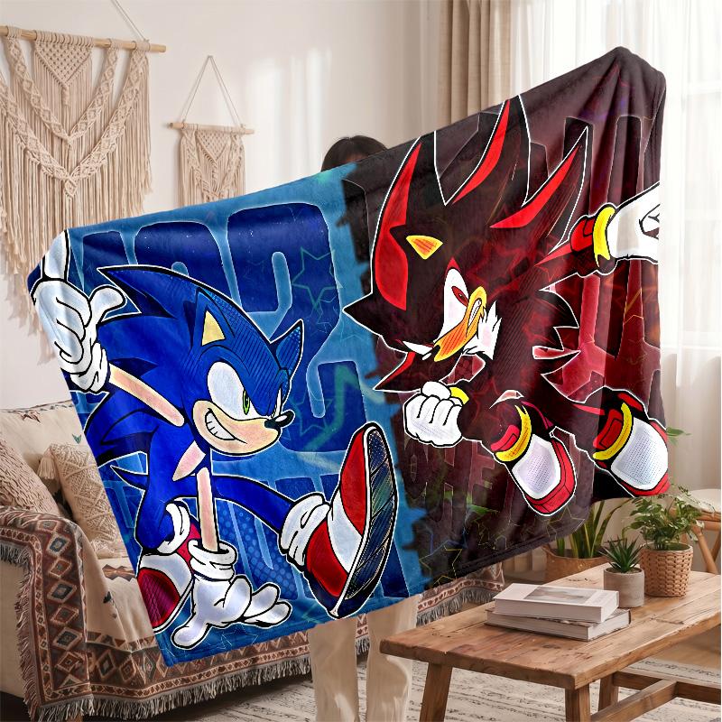 Sonic the Hedgehog Printed Flannel Blanket, Skin Friendly Warm Throw for Indoor Couch Bed Daily Use