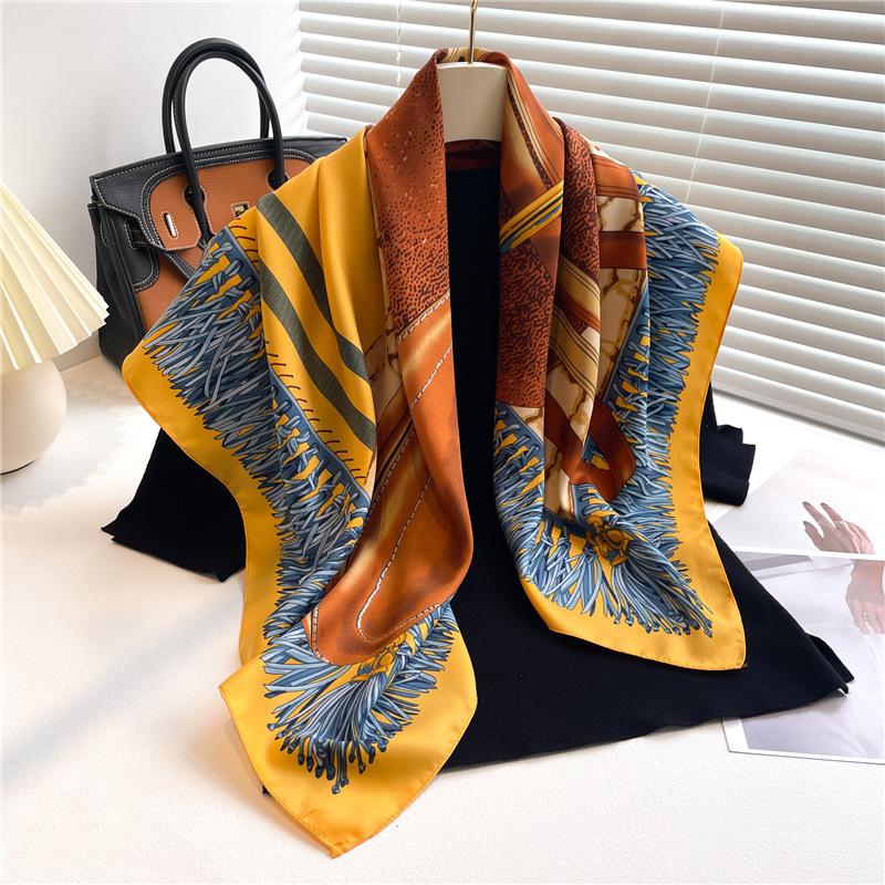 Luxury Scarf Women 90*90cm Silk Feel Square Shawl Hair Wrapping Foulard Satin Scarfs Multi-use Head Bandana Hijab Handkerchief
