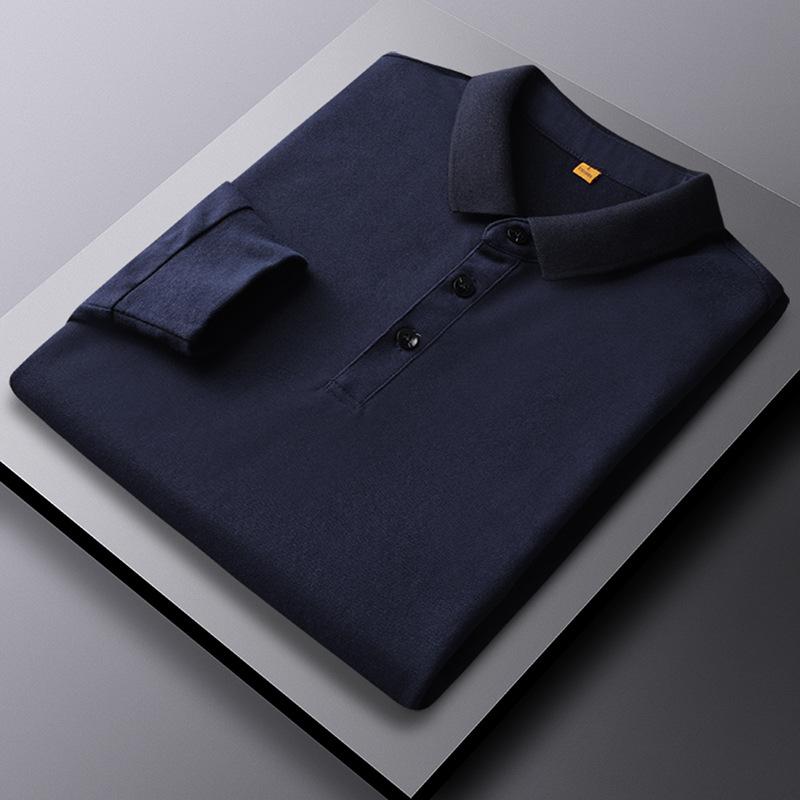 Spring and Autumn Men's Autumn Lapel Bottom Polo Shirt Solid Color Cotton