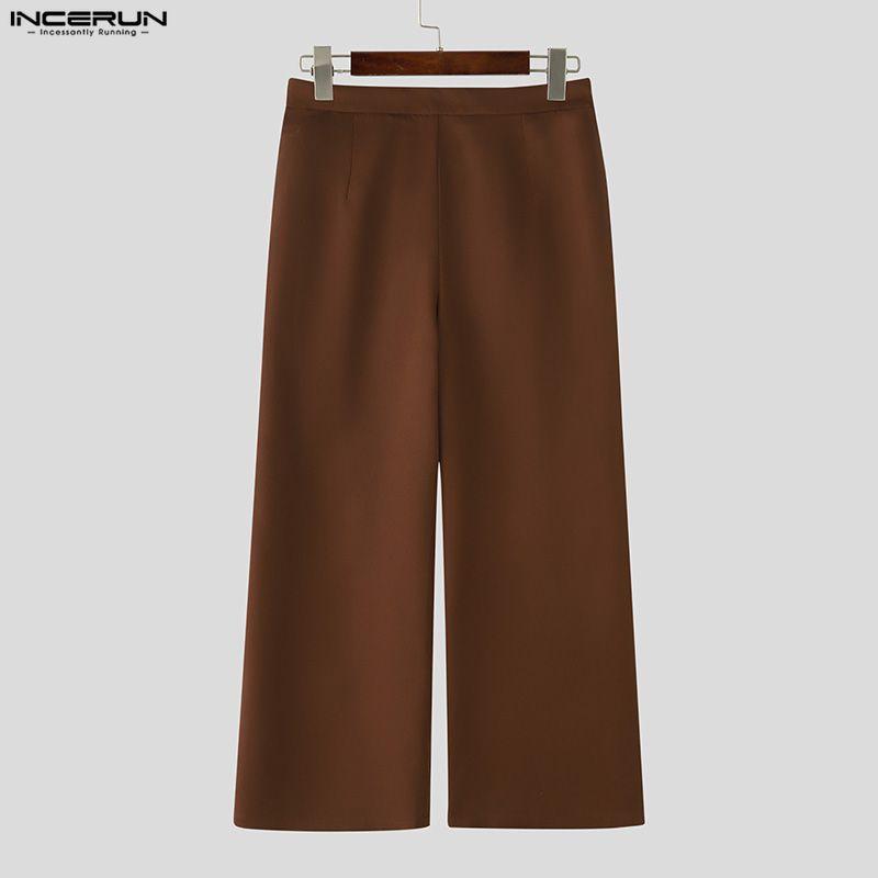 INCERUN Men High Wrap Waist Patchwork Zip-up Casual Loose Long Wide Legs Pants Trousers