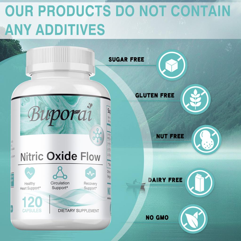 Buporai Nitric Oxide Supplement Contains L-arginine and L-citrulline Extracts, Which Are Beneficial for Heart Health and Promote Blood Circulation.