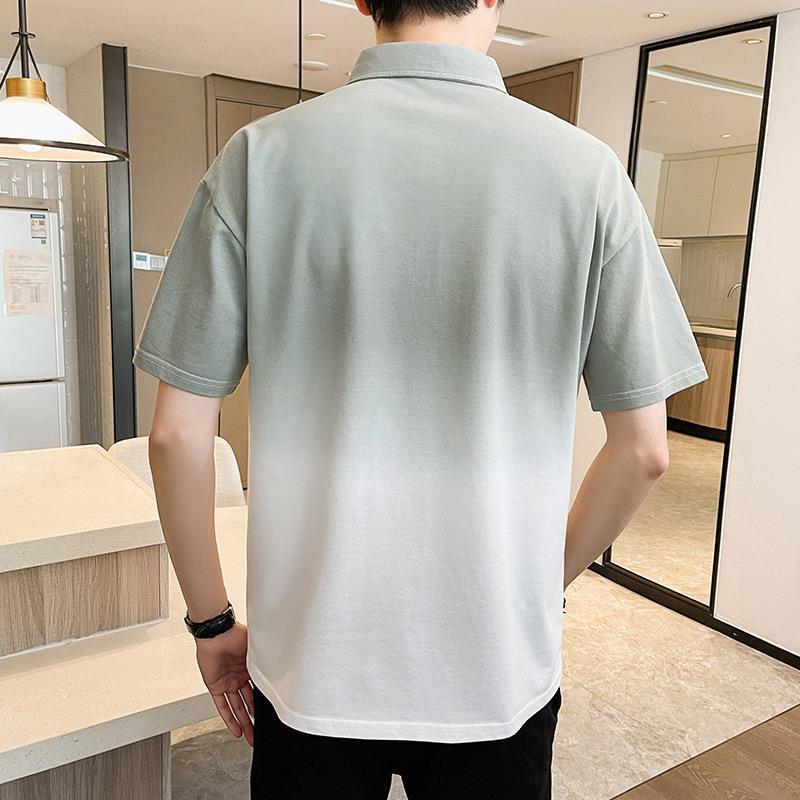 Men's Gradient Color Block Polo Shirt, Casual Short Sleeve Contrast Collar Top for Summer