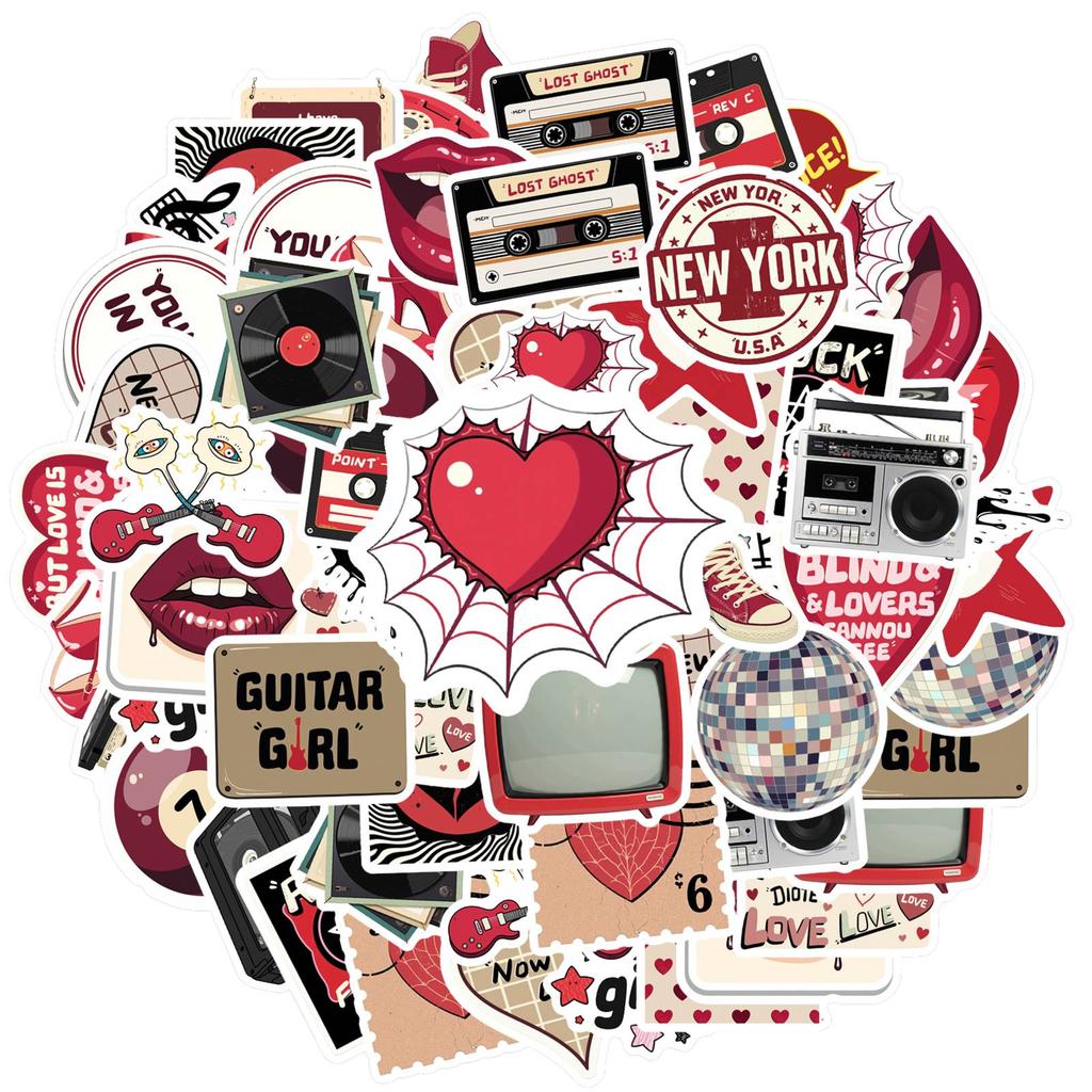 35pcs-50pcs Cartoon Art Stickers Retro Music Vintage Stickers Music Stickers For  Laptop Luggage Scrapbook Diary Sticker