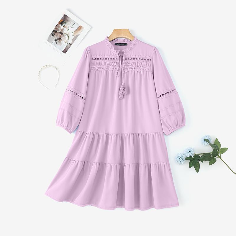 

ZANZEA Женское повседневное платье с круглым вырезом, свободным рукавом 3/4 4XL фиолетовый