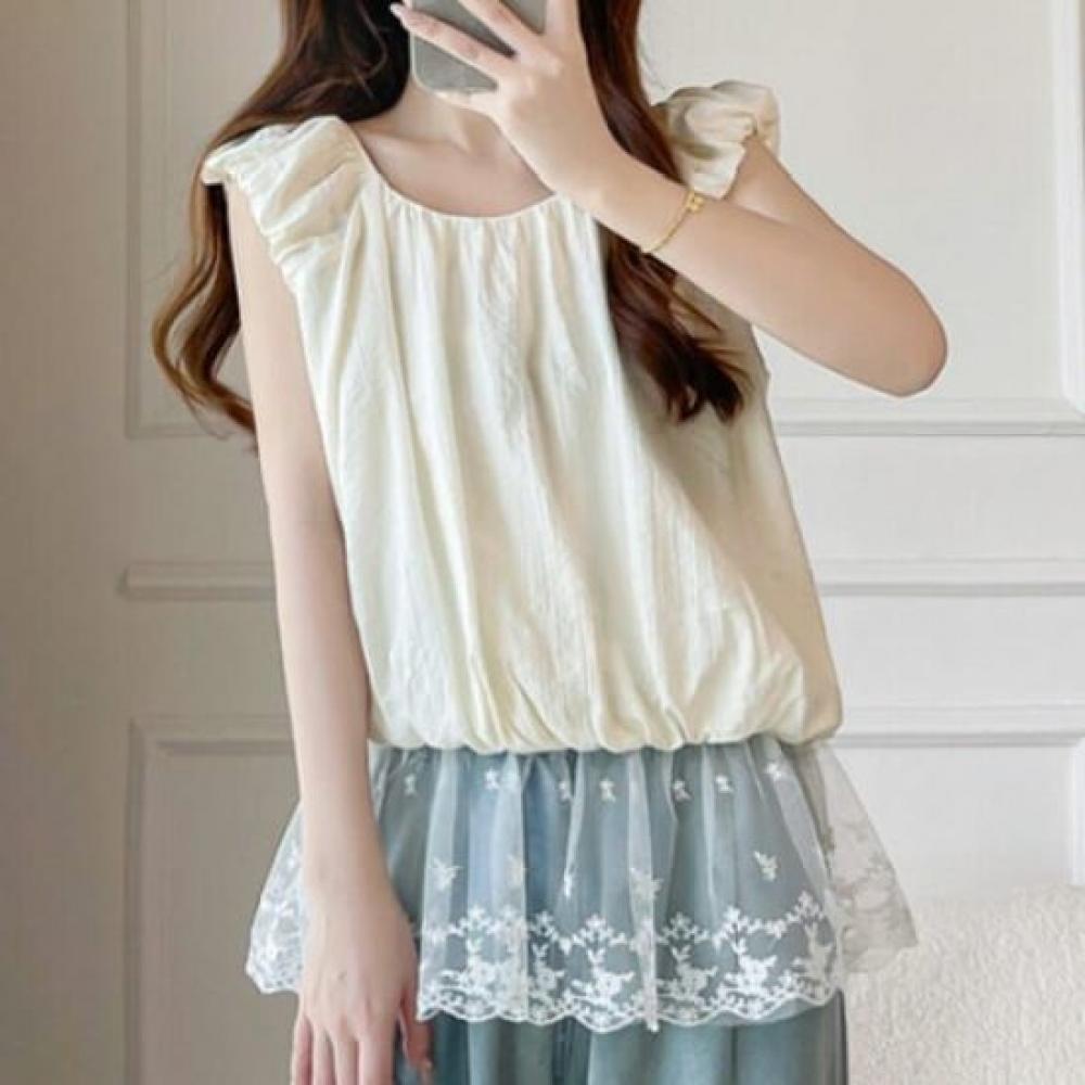 Navava Lace Shirring Sleeveless Blouse Nb2699