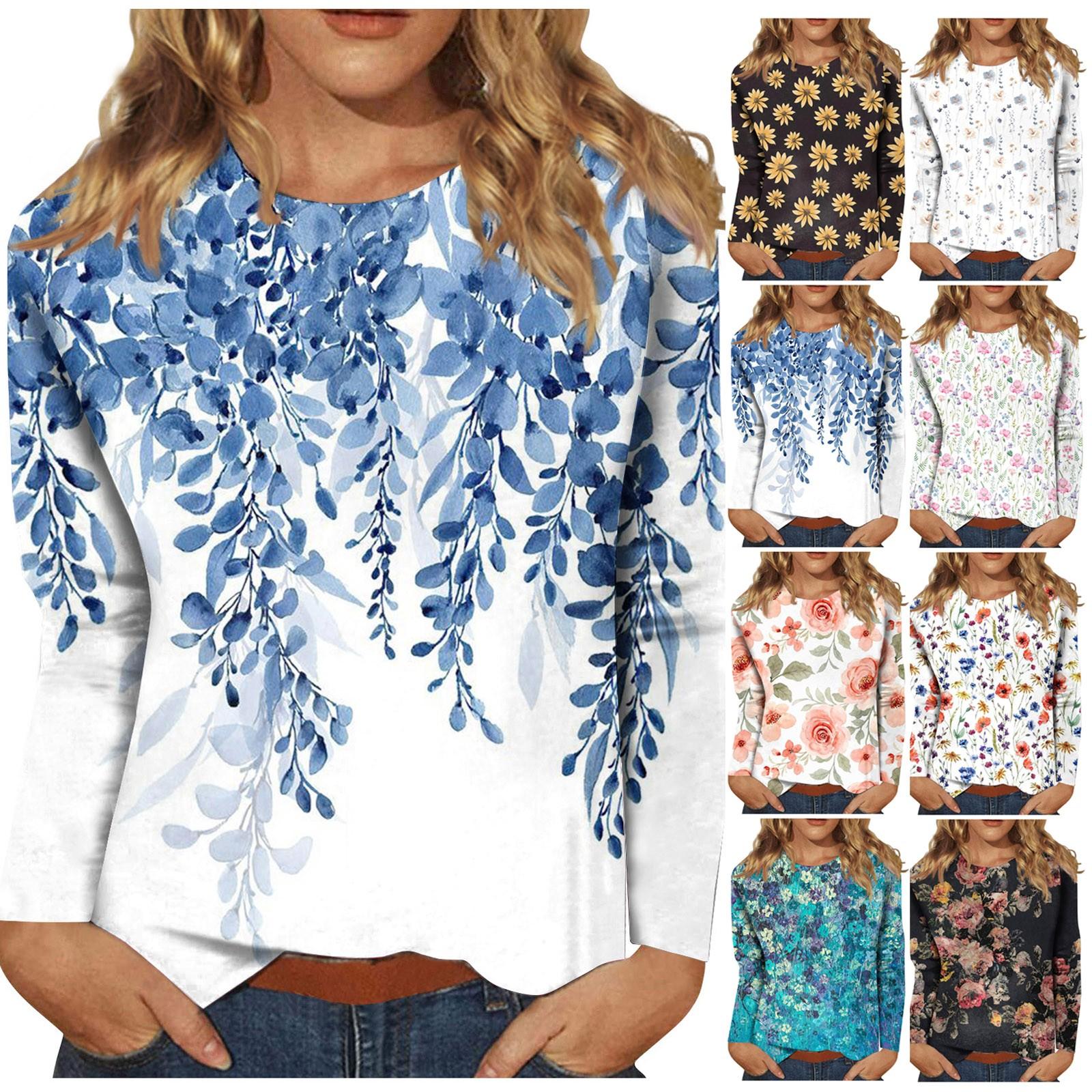 

Рубашки с длинным рукавом для женщин, милые футболки с графическим принтом, блузки, повседневные базовые топы больших размеров, пуловеры