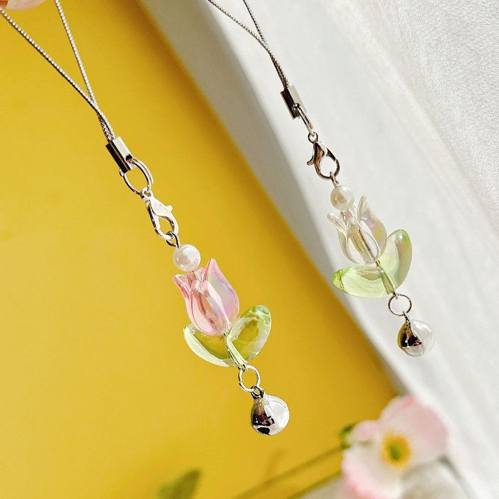 Hanging Cord Mobile Phone Lanyards with Bells Tulips Flower Hangings Pendant Tulip Phone Charm Bag