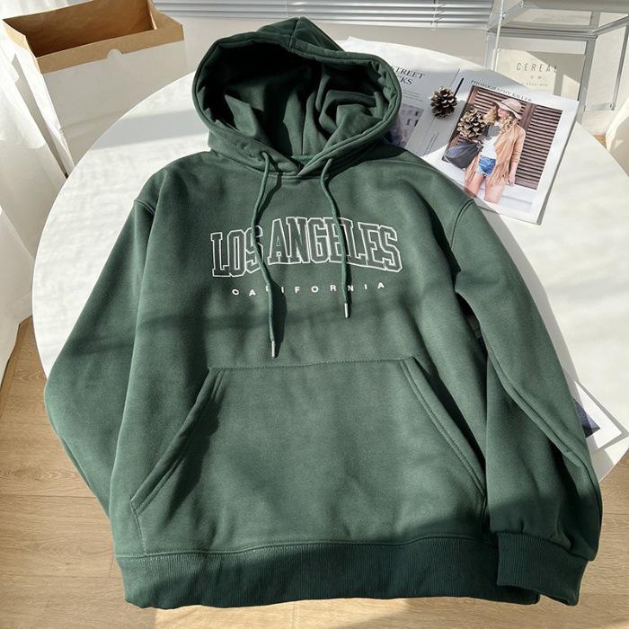 New English printed hooded sweater men s and women s Korean version of casual lazy style velvet simple coat 3XL