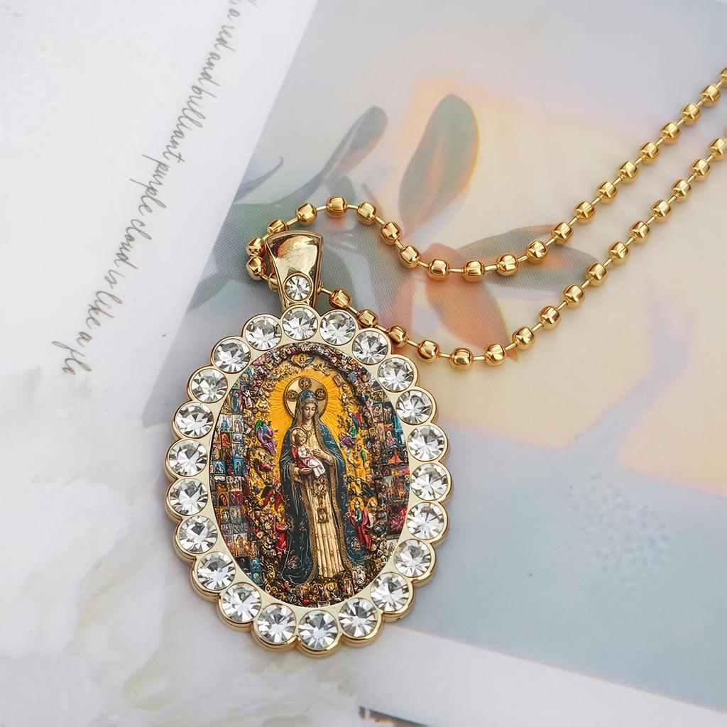 Unisex Oval Necklace with Figure Pattern - European & American Style