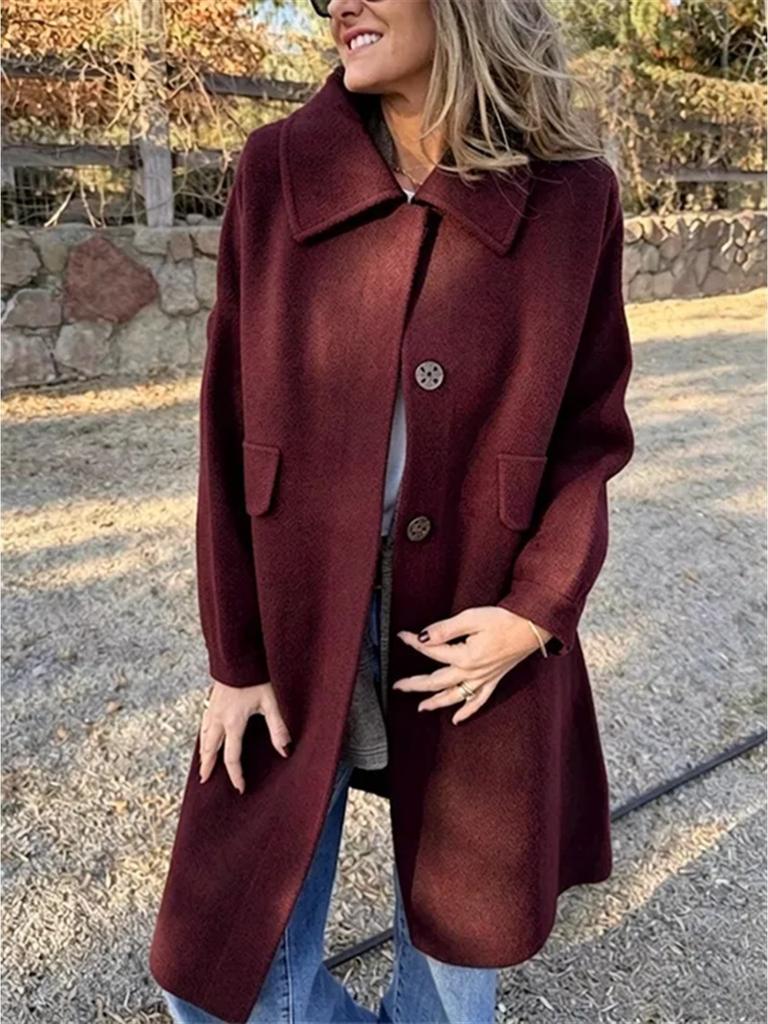 Turndown Collar Trench Women Coat Windbreaker Fitted Clothes Femme Loose Cloak Woolen Single-breasted Coat Outwear