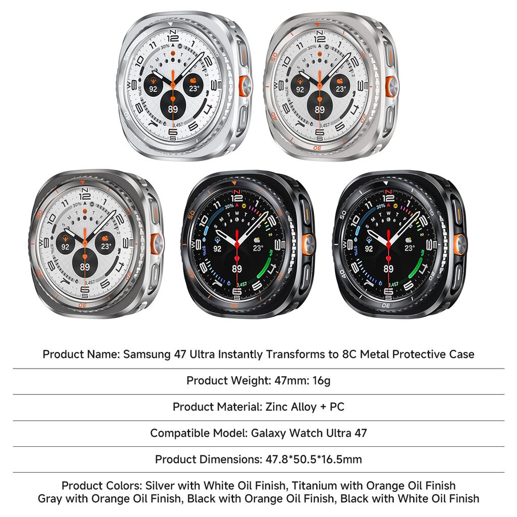 Metall-Schutzhülle für Samsung Galaxy Watch Ultra 2025 47mm PC & Legierung Hartschalenabdeckung für Galaxy Watch 7 Ultra Bumper Zubehör