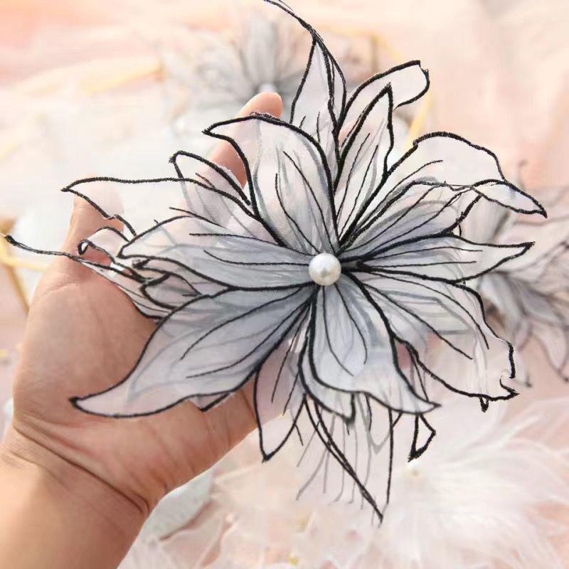 

1 шт., аппликации в виде сказочных цветов для одежды, сделай сам, пришивные цветочные нашивки для свадебных платьев, размер 25 см