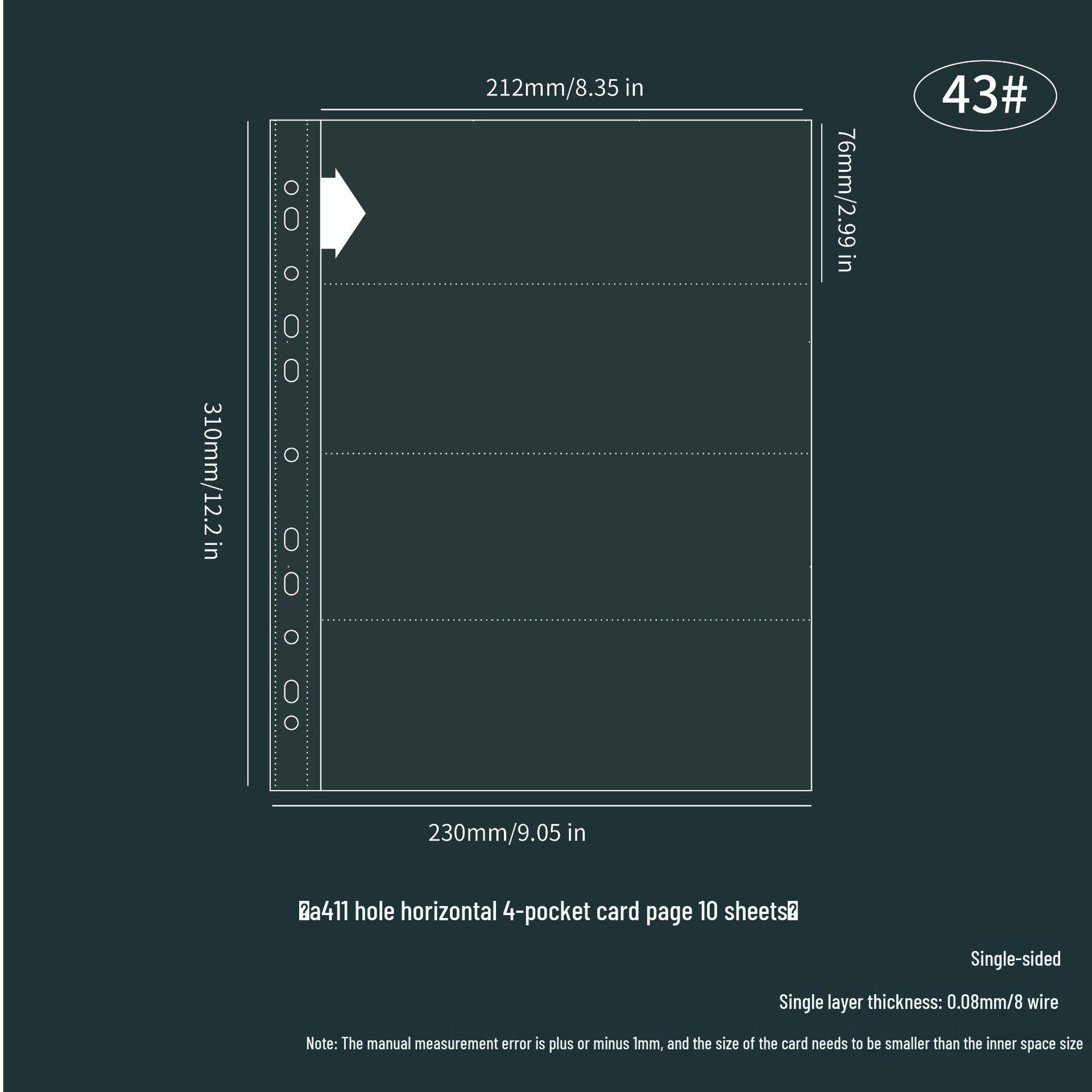

11-дырочные страницы для альбома для карточек формата А4, 3-дюймовый фотоальбом на кольцах, прозрачный 9-карманный сменный блок