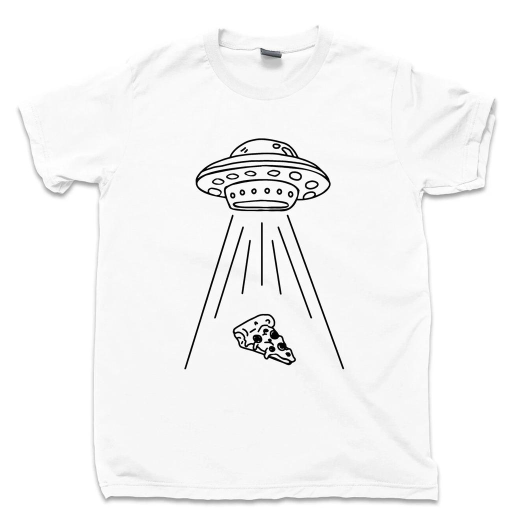 Funny Alien UFO Flying Saucer Pizza Slice Abduction Extraterrestrial Tee S-5XL