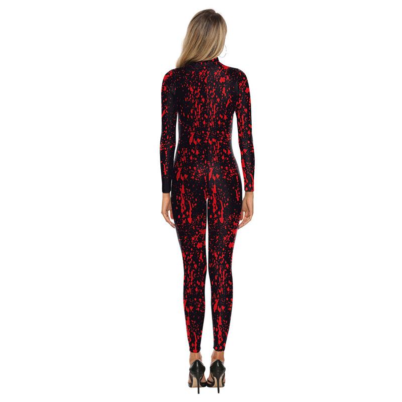 Halloween Jumpsuit Terrifying Palmprint Ghost Cosplay Bodysuit Women Sexy Blood Print Catsuit Festival Costume Rave Outfit New