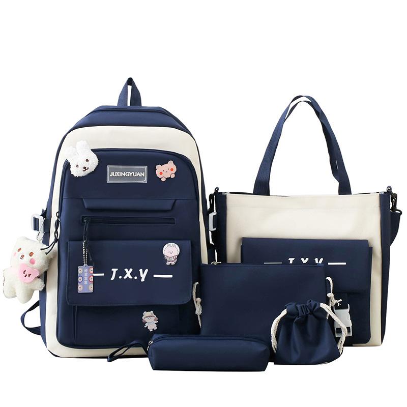 School Bag, Primary School, Junior High School, Multi-functional School Bag, Women's Large-capacity Backpack, Five-piece Set of Spine Protection