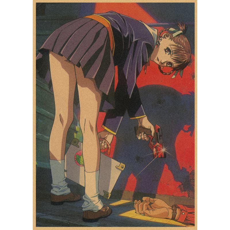 Großes japanisches Anime-Poster - Yoshiyuki Sadamoto Girl Killer Retro Kraft Wandkunst