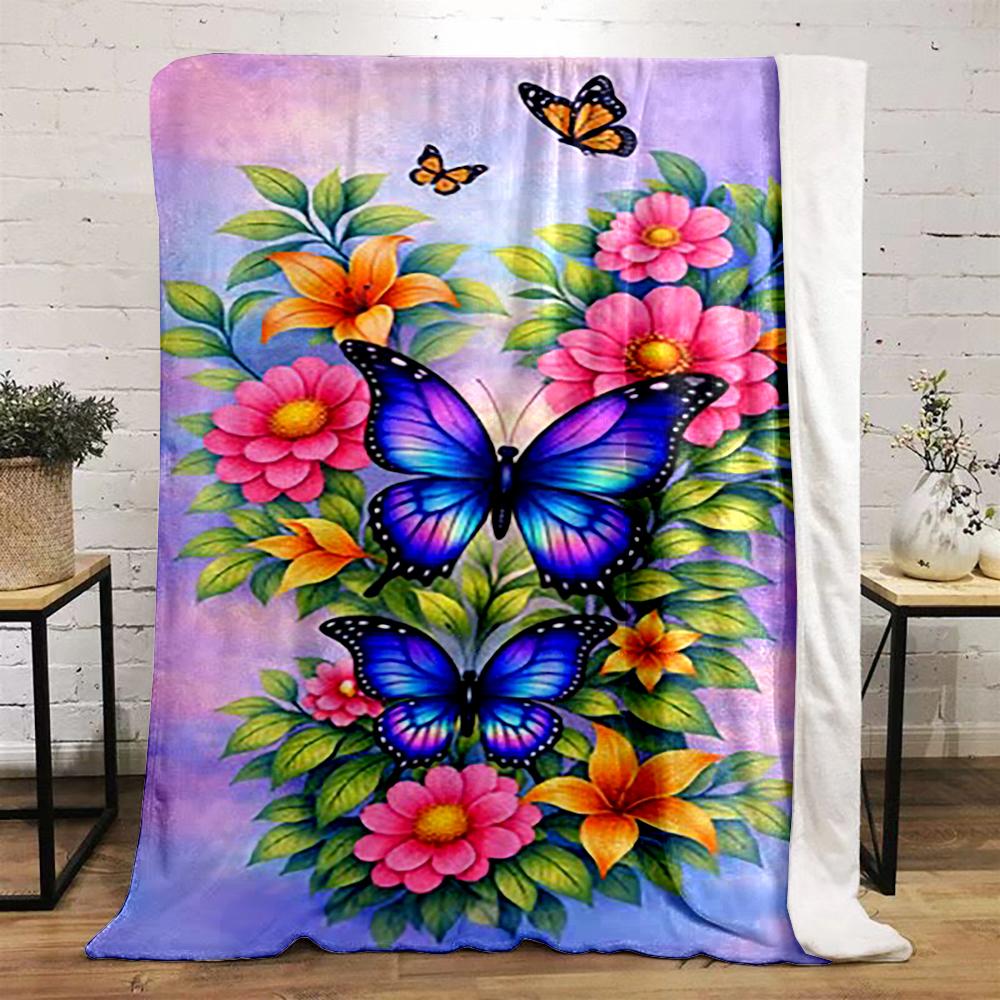 Colorful Butterflies and Flowers Design Flannel blanket for bedroom living room sofa and nap