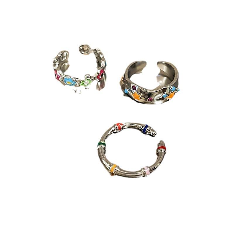 Niche Design Colorful Flower Star Adjustable Open Ring for Women - Versatile and Stylish Jewelry.