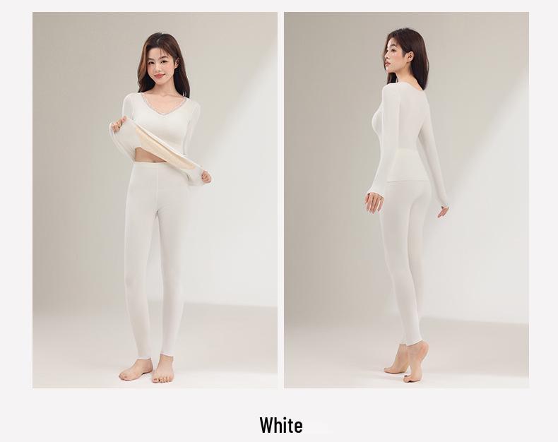 Women's Cashmere & Silk Lace V-Neck Long Sleeve Slimming Top Set