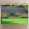 1pc Green Grass and Bushes Garden Scene Photography Backdrop Fabric for Bridal Shower, Wedding, Birthday and Party